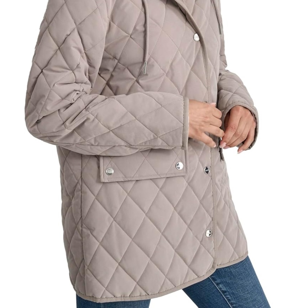 Dkny Gray Puffer Jacket with Diamond Quilting